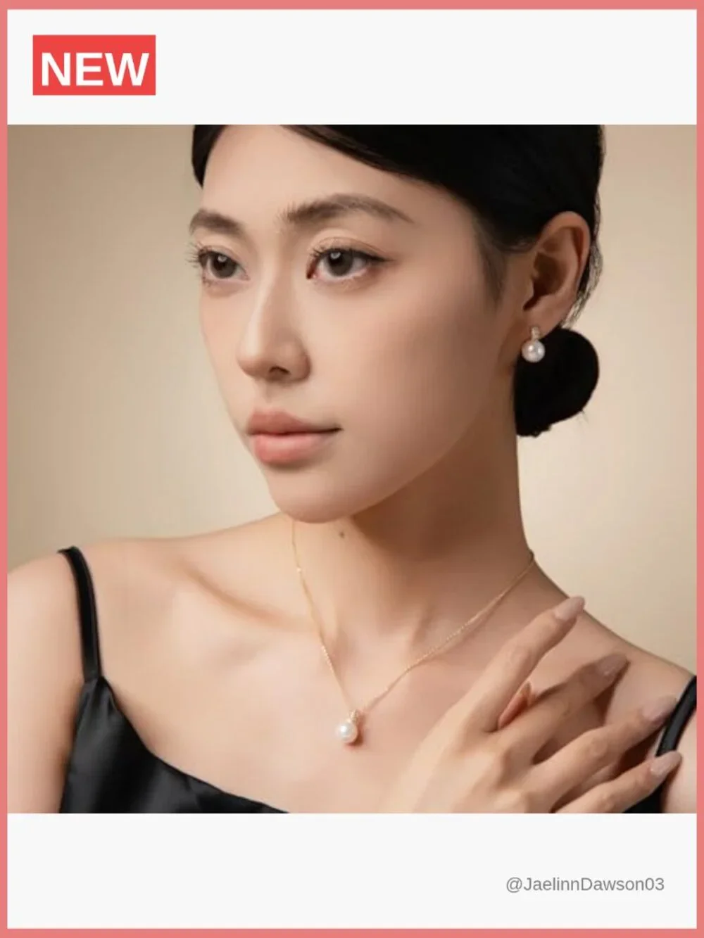 Classic Pearl Necklace & Earrings Set 14K Gold Plated